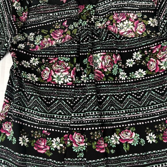 Paper Crane Black Geometric Floral Shift Dress With Bell Sleeves open Back S USA - Picture 10 of 12